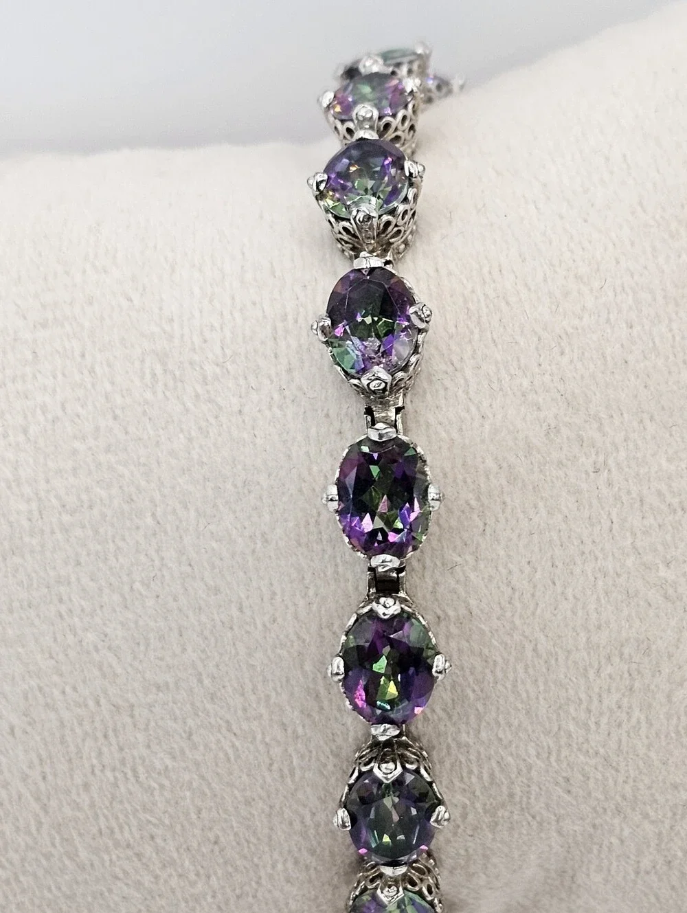 Genuine Mystic Topaz Tennis Bracelet Sterling Silver Rhodium Overlay 7